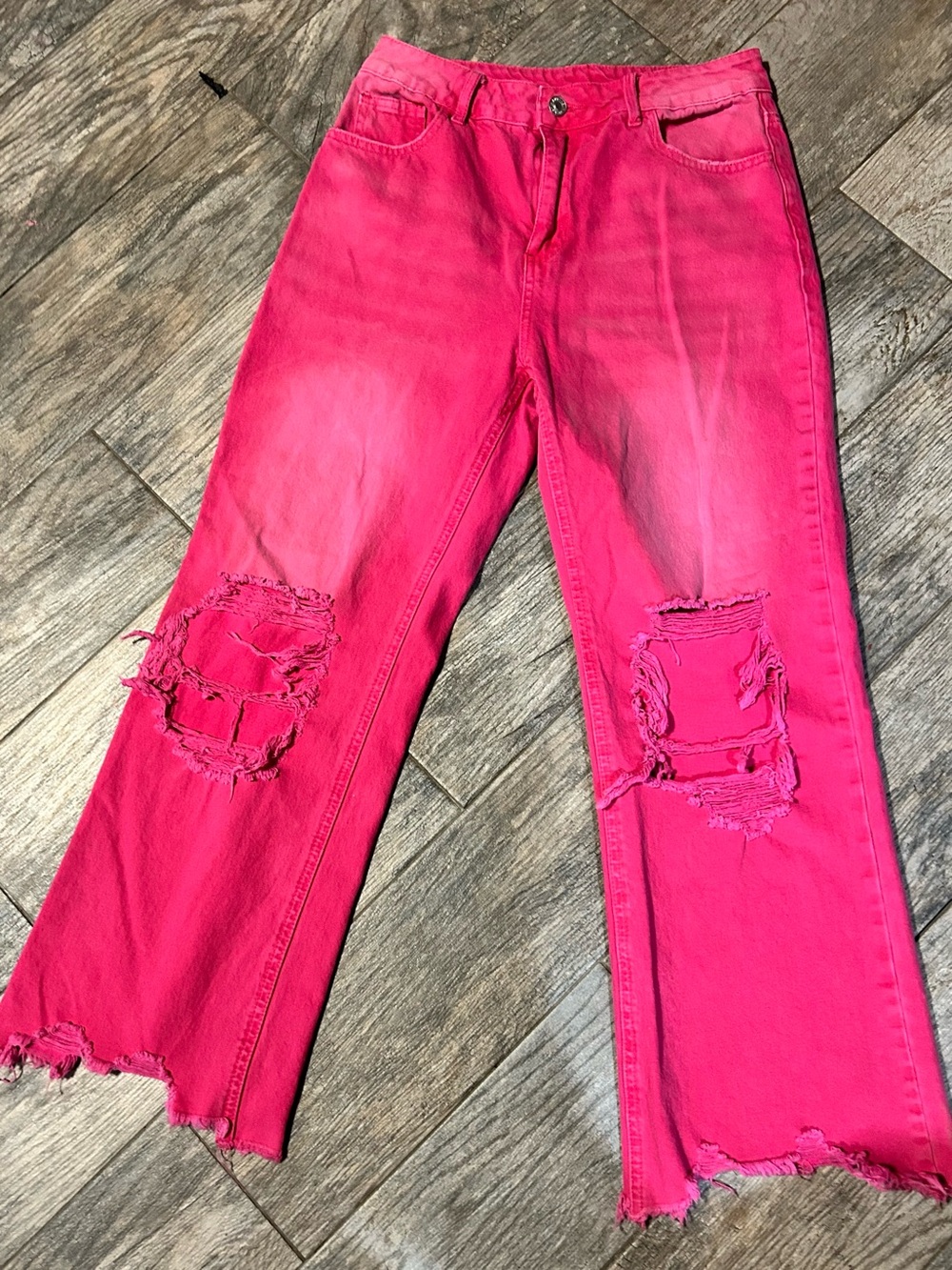 BiBi Hot Pink Distressed Wide-Leg Jeans